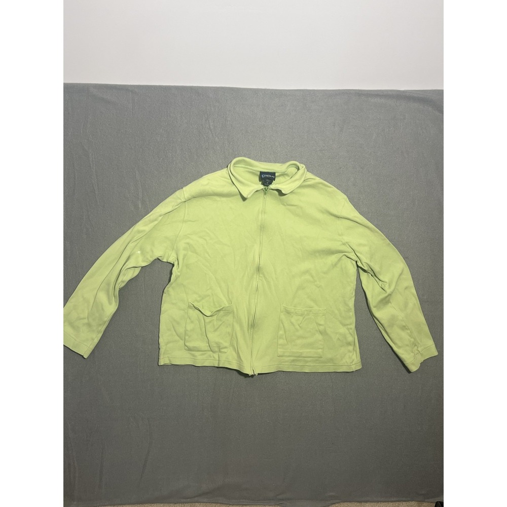 Las Olas Women's 1X‎ Plus Size Lime Green Full Zip Collared Cotton Jacket Top